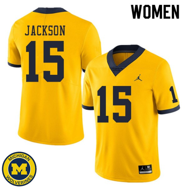 Womens Michigan Wolverines #15 Giles Jackson Yellow Embroidery Jersey